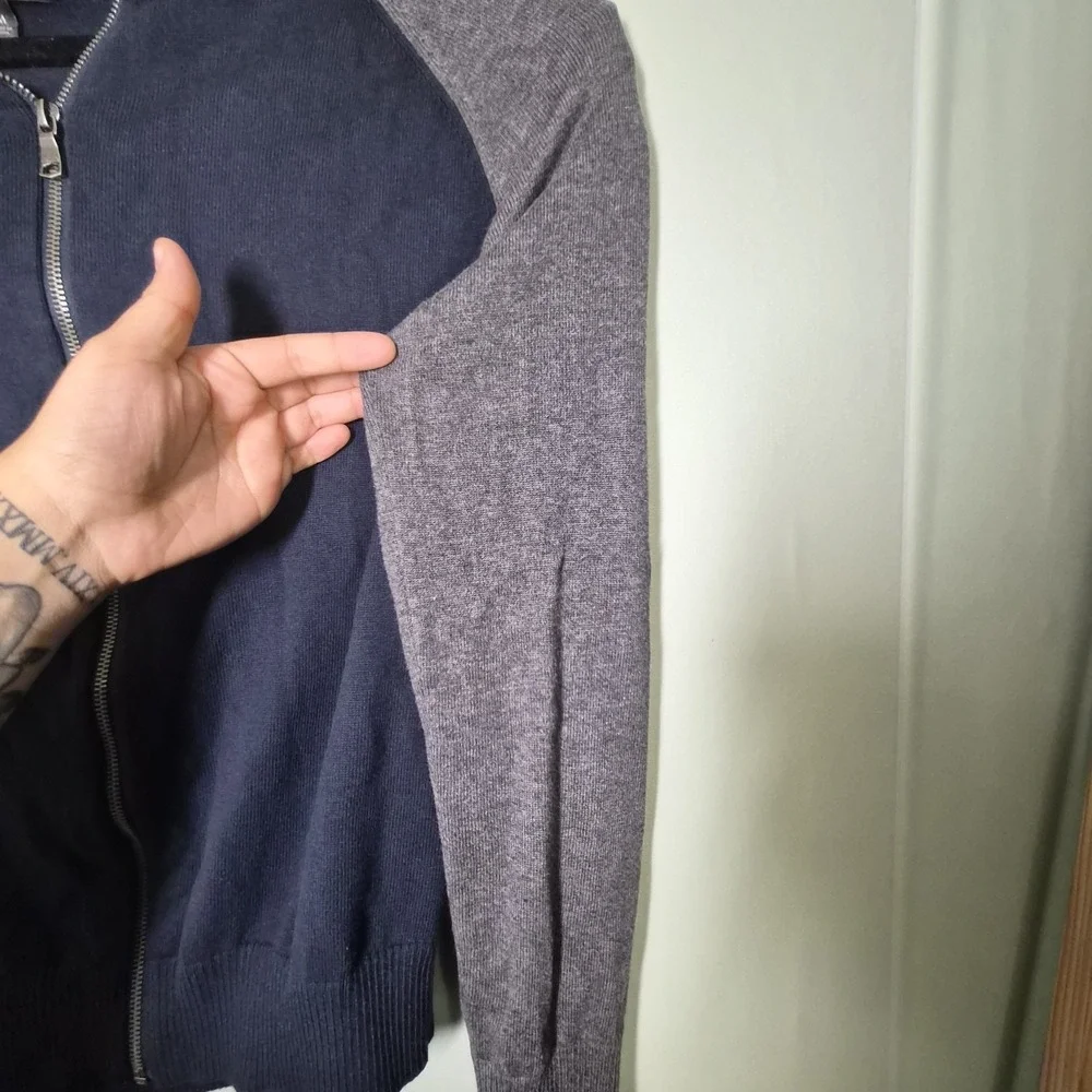 BANANA REPUBLIC Gray Heather Blue Cotton Baseball Sweater‎ Jacket Size M